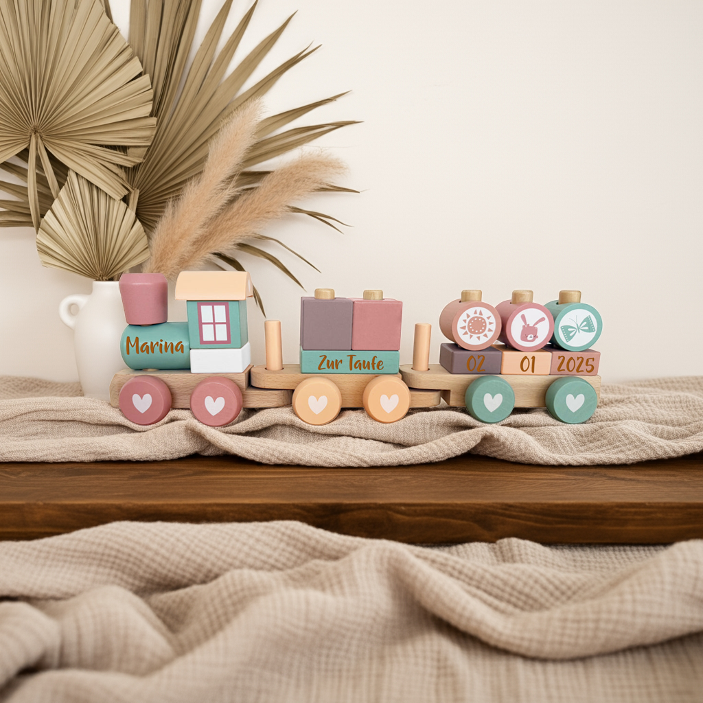 Houten Trein Avontuur Roze - Doop | Little Dutch