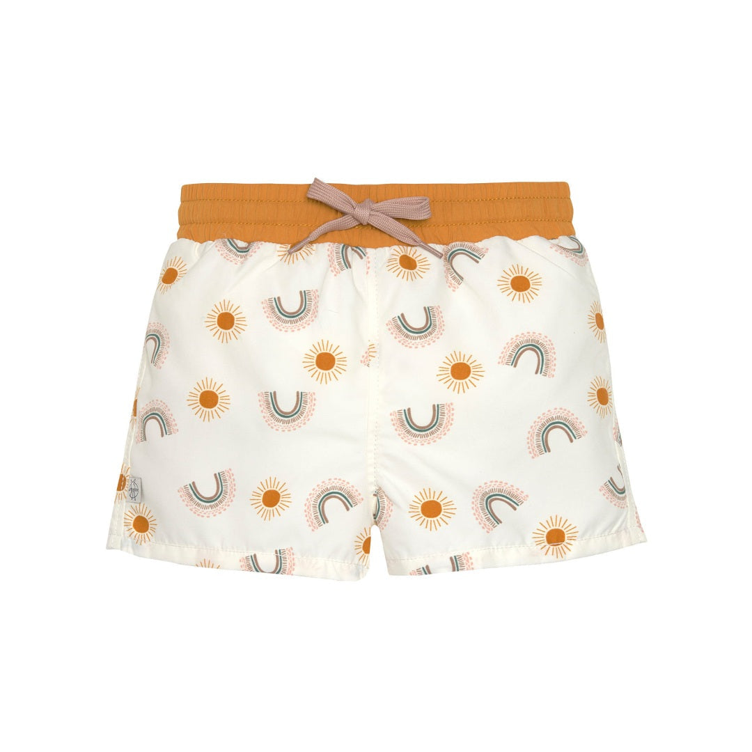 Kurze Badeshorts mit Windeleinsatz – Regenbogen, Gr. 74/80 | Lässig