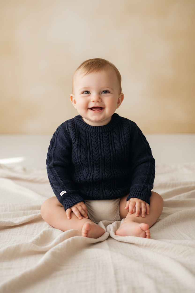 Navy blue knit sweater, size 74-80 | Leevje