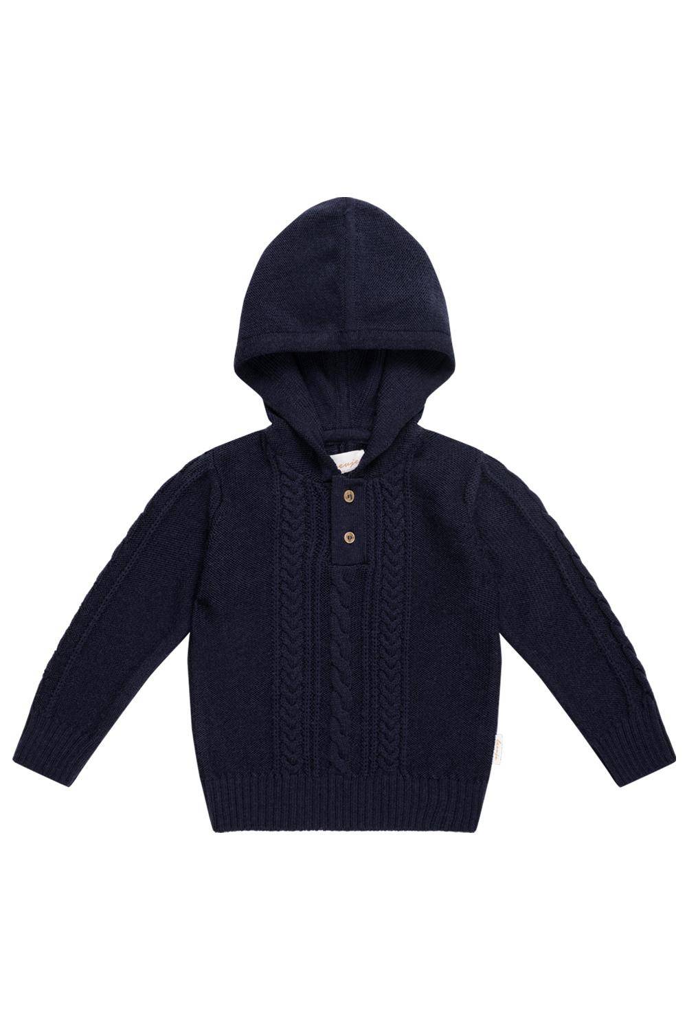 Hoodie gebreid "Navy" blauw maat 62-68 | Leevje