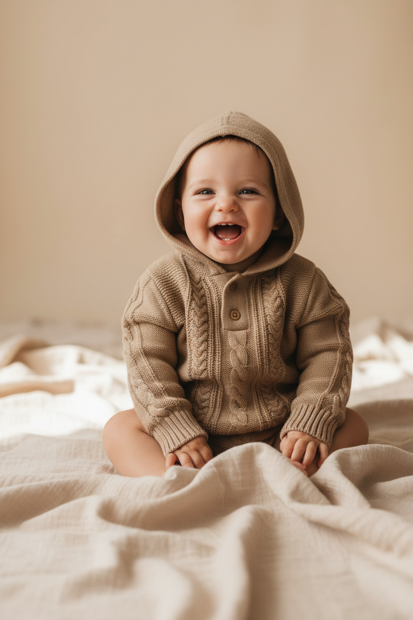 Hoodie Strick "Walnut" beige Größe 62-68 | Leevje