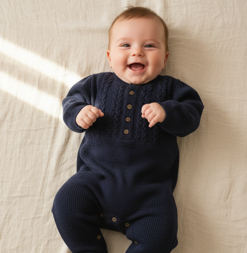 Strick-Onesie "Navy", Blau, Größe 86-92 | leevje