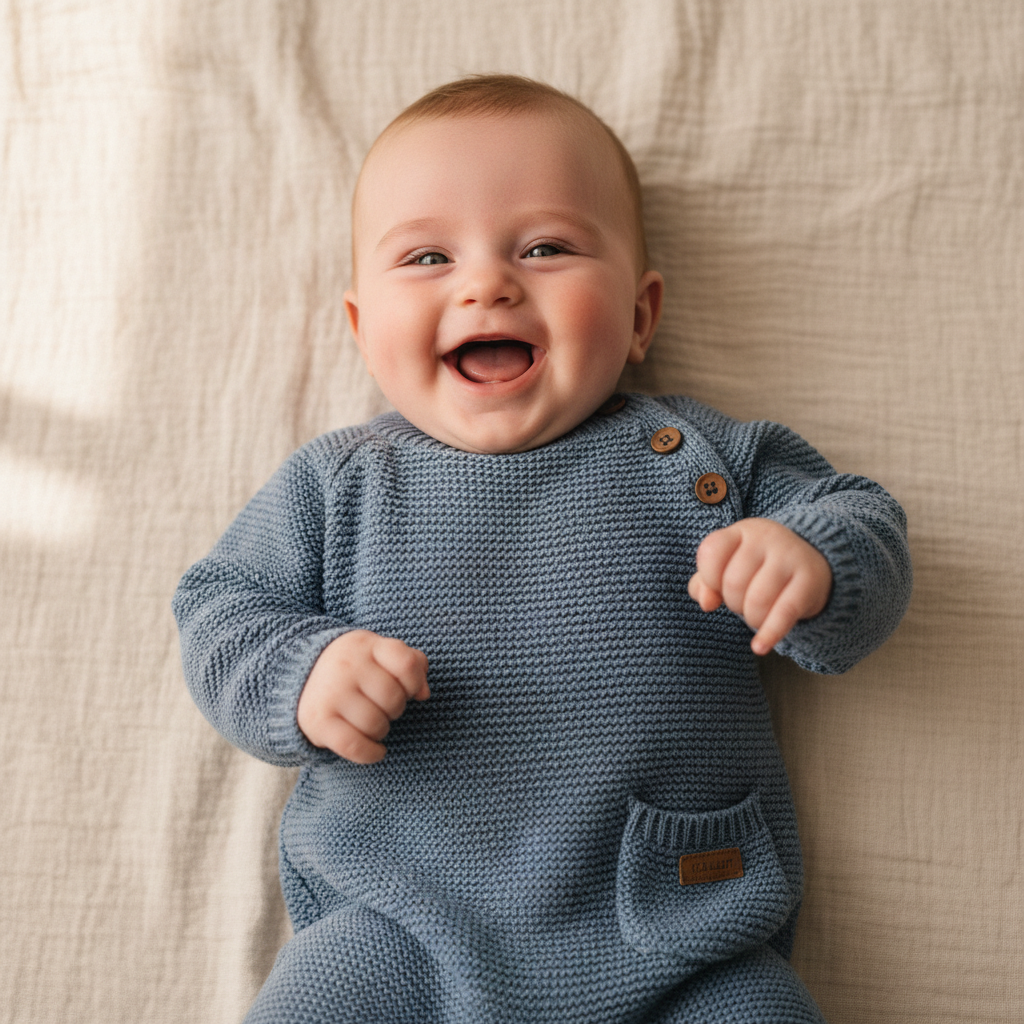 Strick-Strampler Blau, Größe 80 | Little Dutch