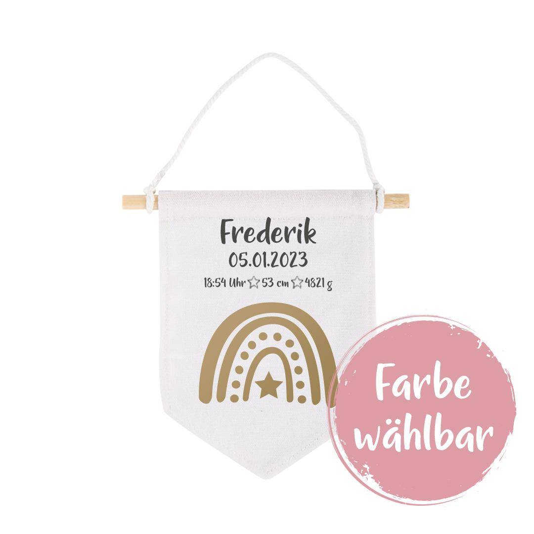 Stoffen wimpel met naam 24x29 cm | Schmatzepuffer