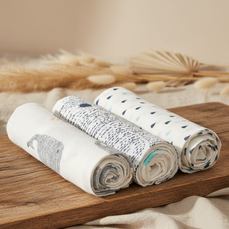Musselintuch 3er Set 80 x 80 cm Little Water Whale  | Lässig