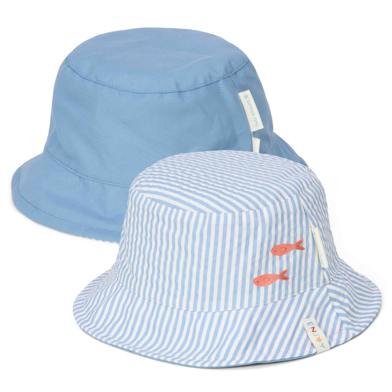 Beidseitig tragbarer Eimerhut Stripes Ocean Blue | Little Dutch