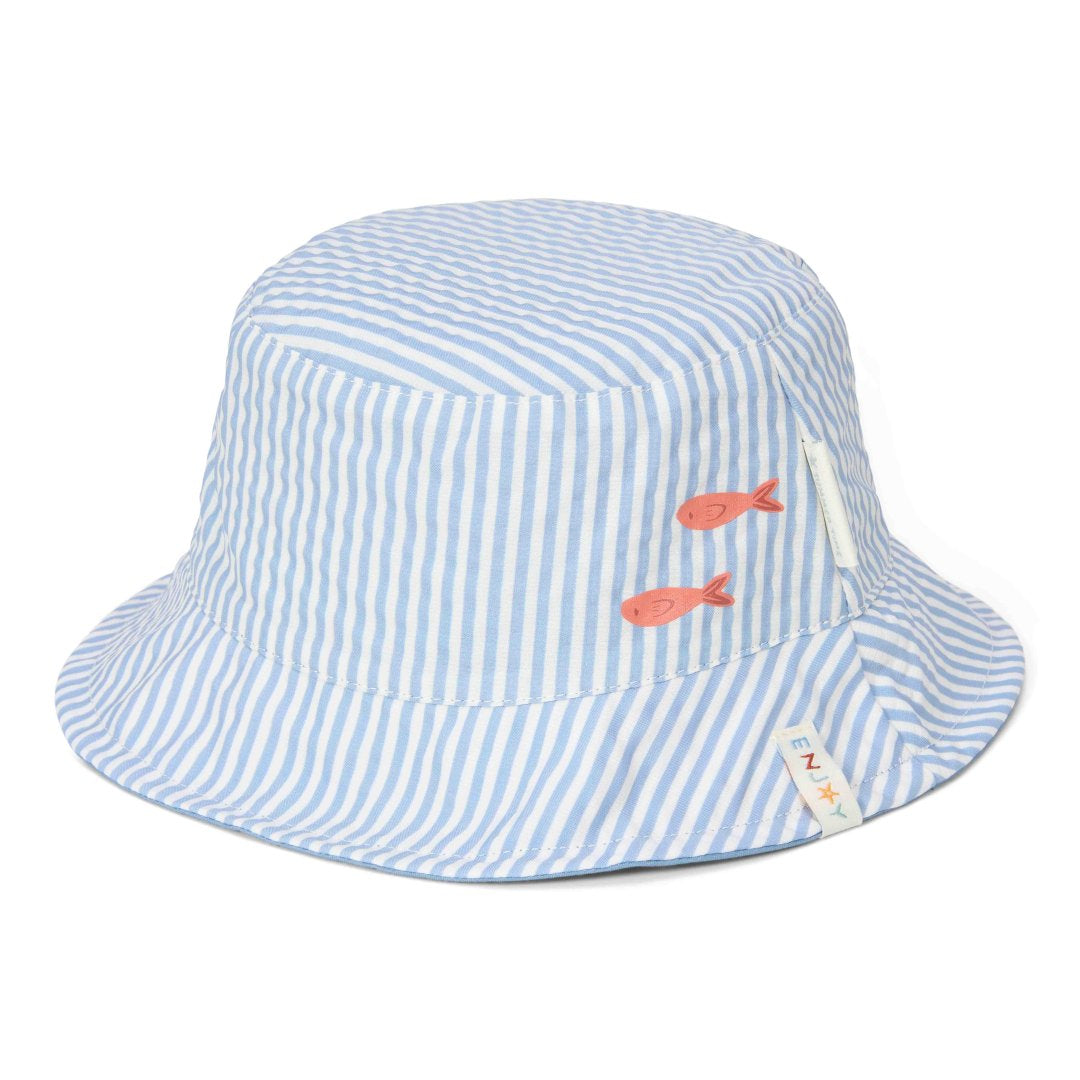 Omkeerbare bucket hat in Stripes Ocean Blue | Little Dutch