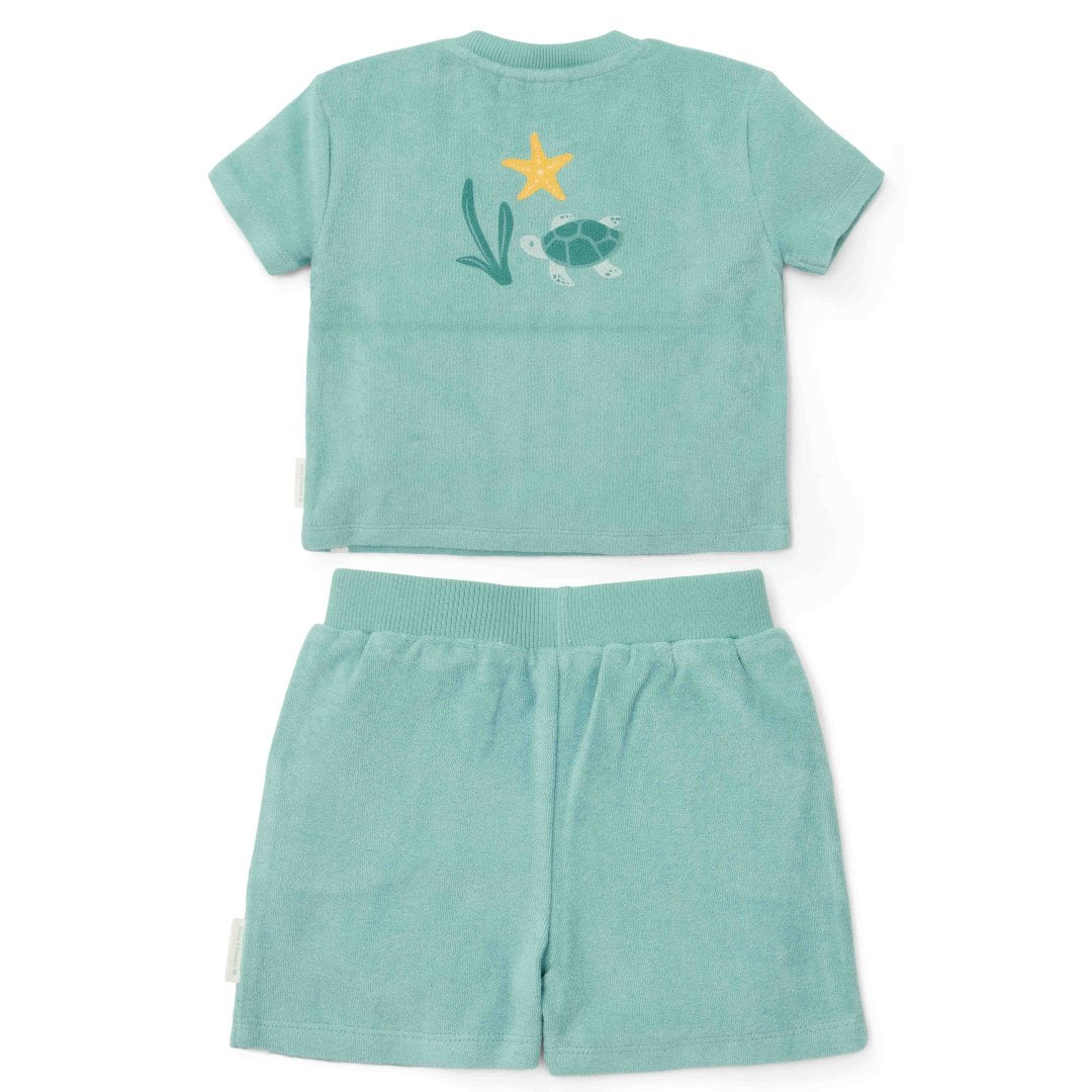 T-Shirt und Shorts Seashells and Stripes Surf Blue | Little Dutch