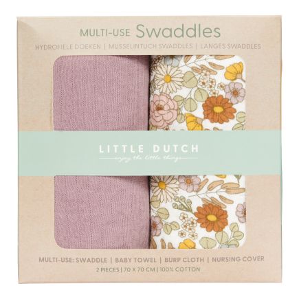Mulltücher 70 x 70 cm Vintage Little Flowers / Pure Mauve | Little Dutch