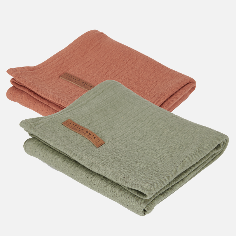 Little Dutch Mulltuch 2er Set Pure Olive/Rust | Little Dutch