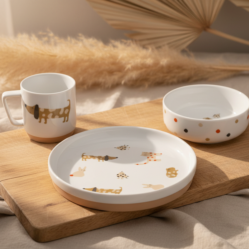 Kindergeschirr Set Porzellan - Little Mateys - Spicy orange  | Lässig