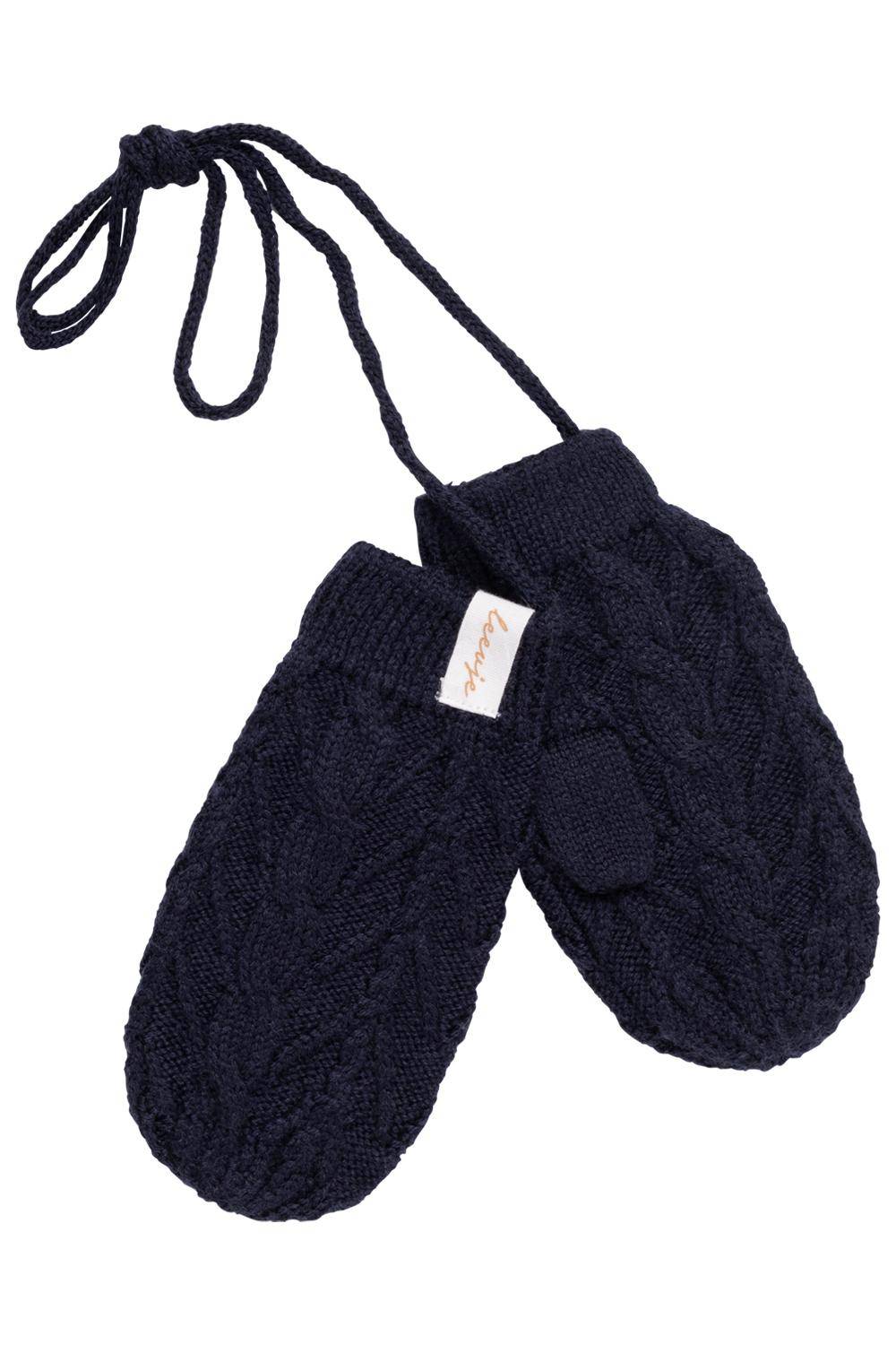 Ensemble tricot bébé : gants et écharpe en laine mérinos - bleu marine / 6-12 mois | leevje