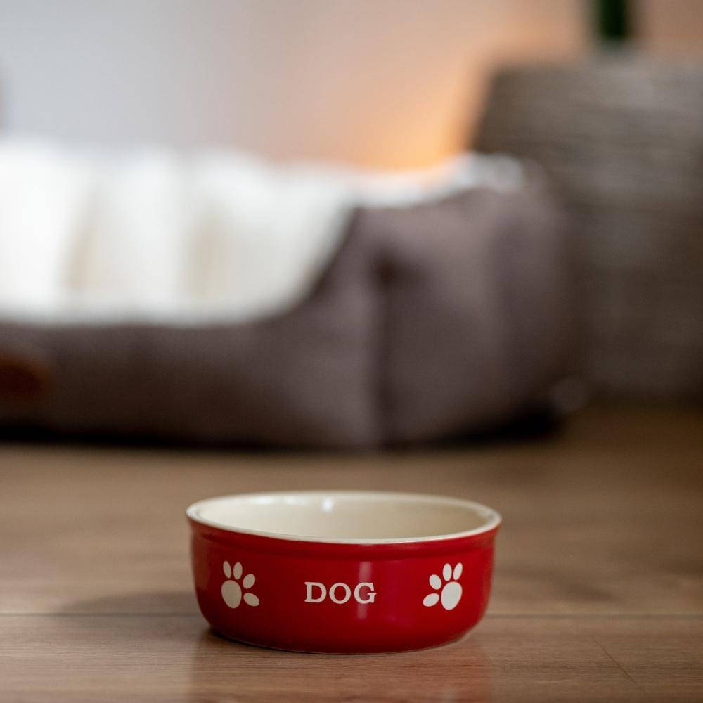 Gamelle en céramique « DOG » rouge/beige 13,5 x 13,5 x 5 cm | Nobby