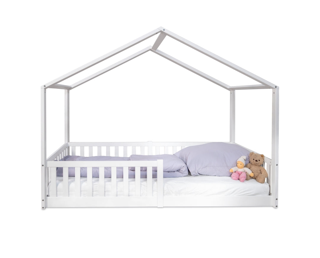 Bodenbett / Hausbett ENNO 90x200 cm Buche weiß inkl. opt. Dach | tiSsi®