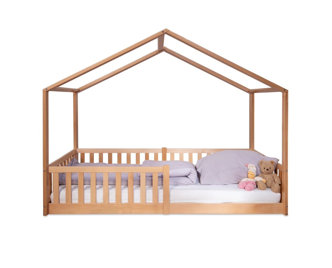 Bodenbett / Hausbett ENNO 90x200 cm Buche natur inkl. opt. Dach | tiSsi®