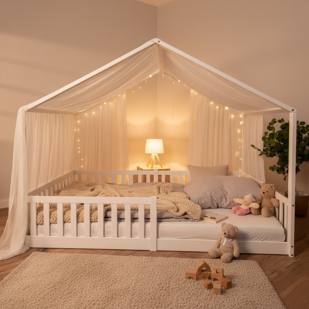 House bed 140x200 white Montessori floor bed children's room