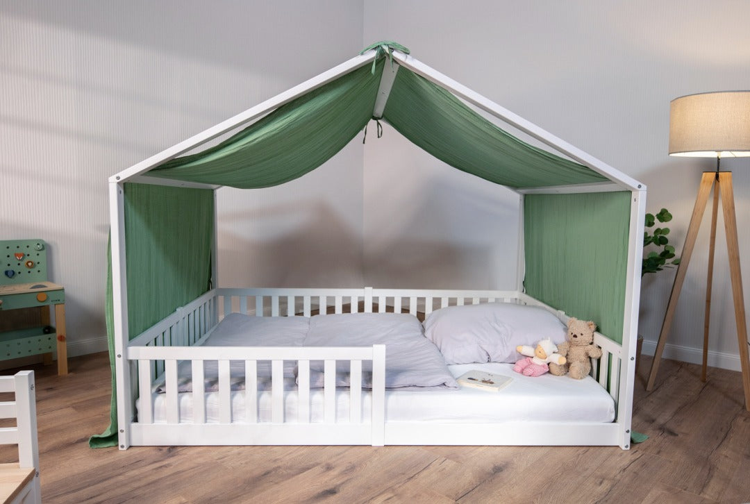Baldachin Musselin für Hausbetten 120-140x200 cm grün | tiSsi®
