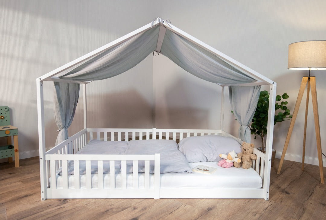 Baldachin Musselin für Hausbetten 120-140x200 cm grau | tiSsi®