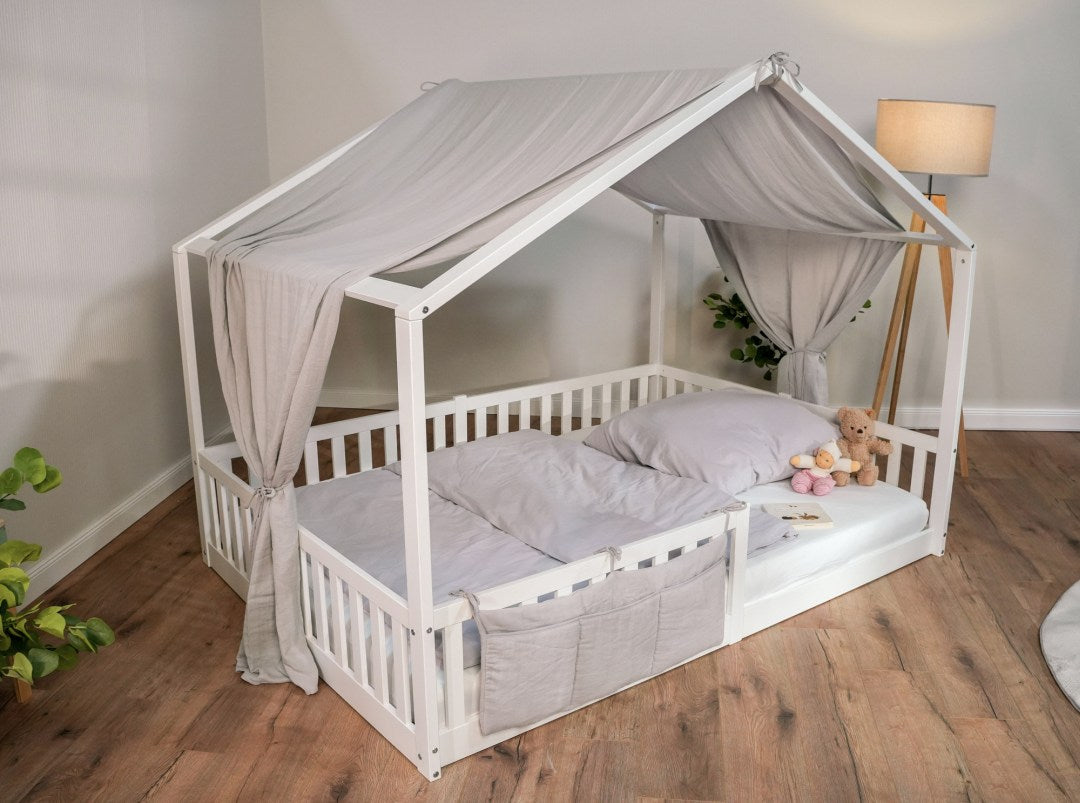 Baldachin Musselin für Hausbetten 120-140x200 cm grau | tiSsi®