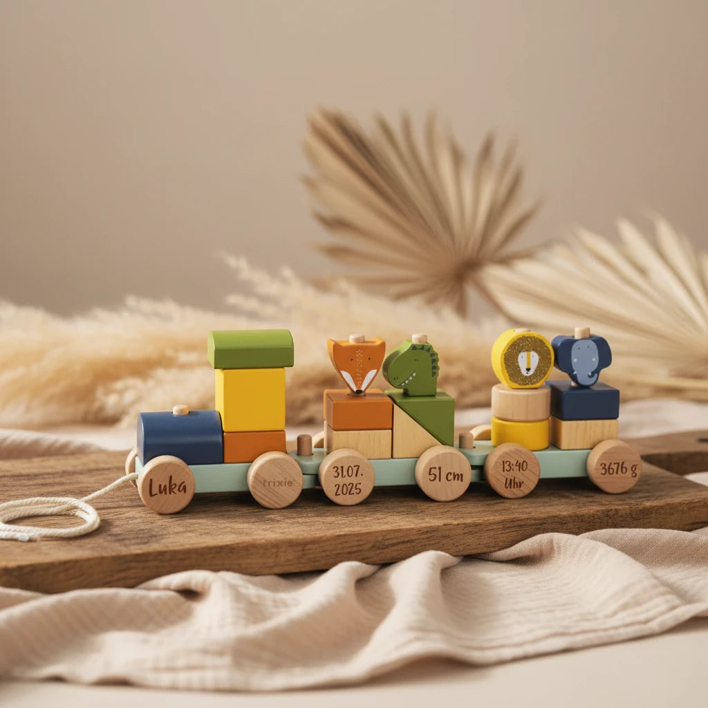 Holz-Zug Eisenbahn mit Tieren - zur Geburt | Trixie