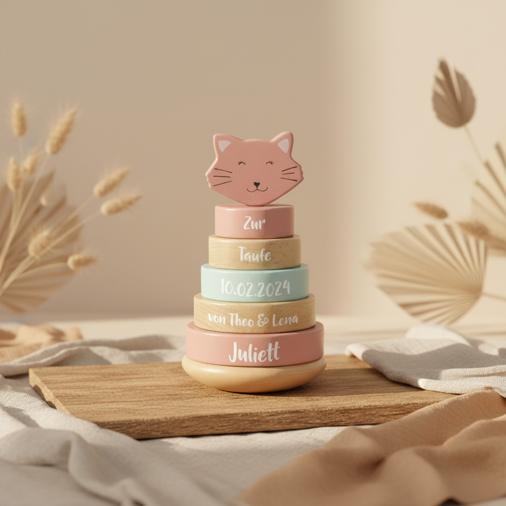 Holz Stapelturm - Frau Katze - zur Taufe | Trixie