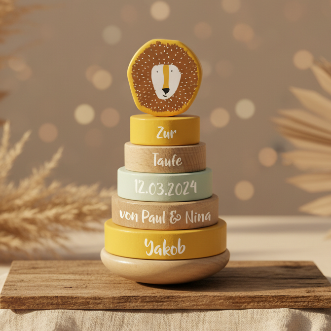 Stapelturm­ Holz - Herr Löwe - Zur Taufe | Trixie