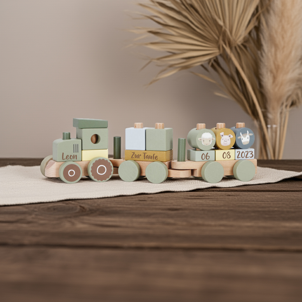 Houten treintje Little Farm - Doop | Little Dutch