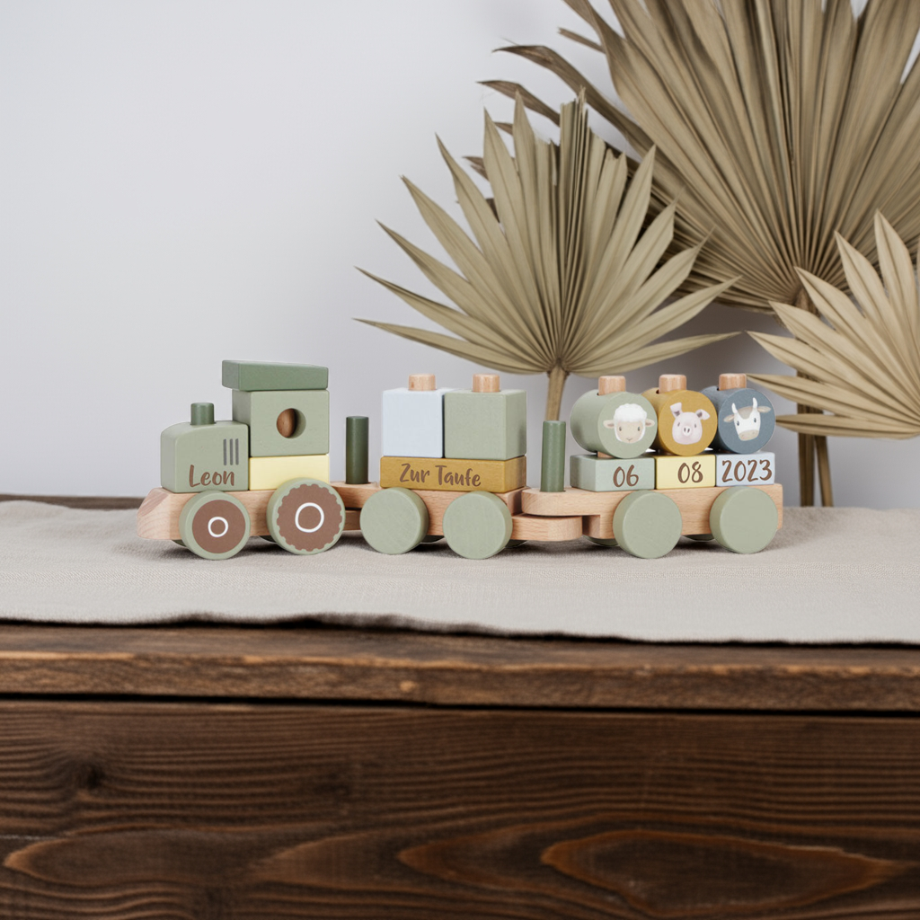 Houten treintje Little Farm - Doop | Little Dutch