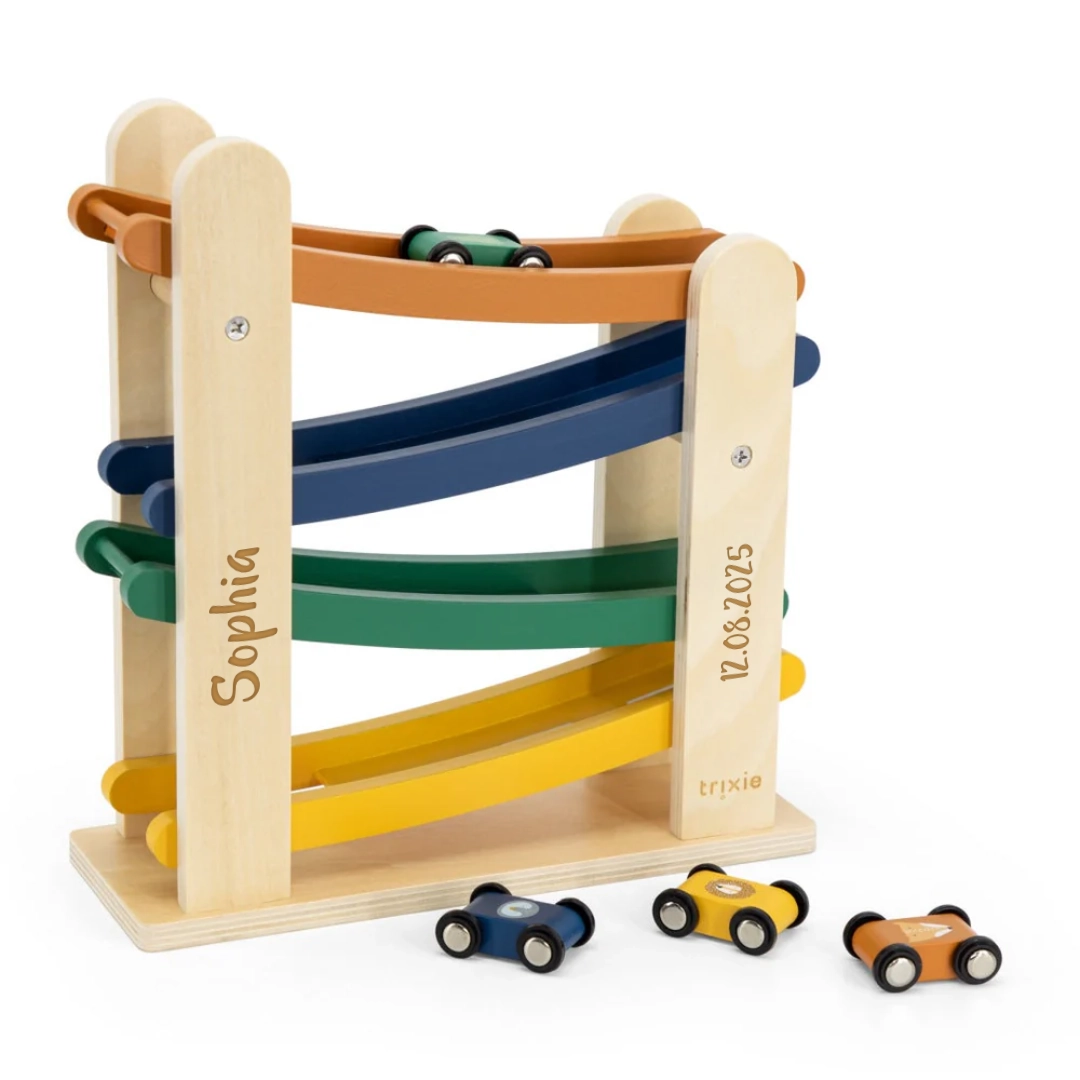 Wooden marble run with 4 cars - For a newborn | Trixie