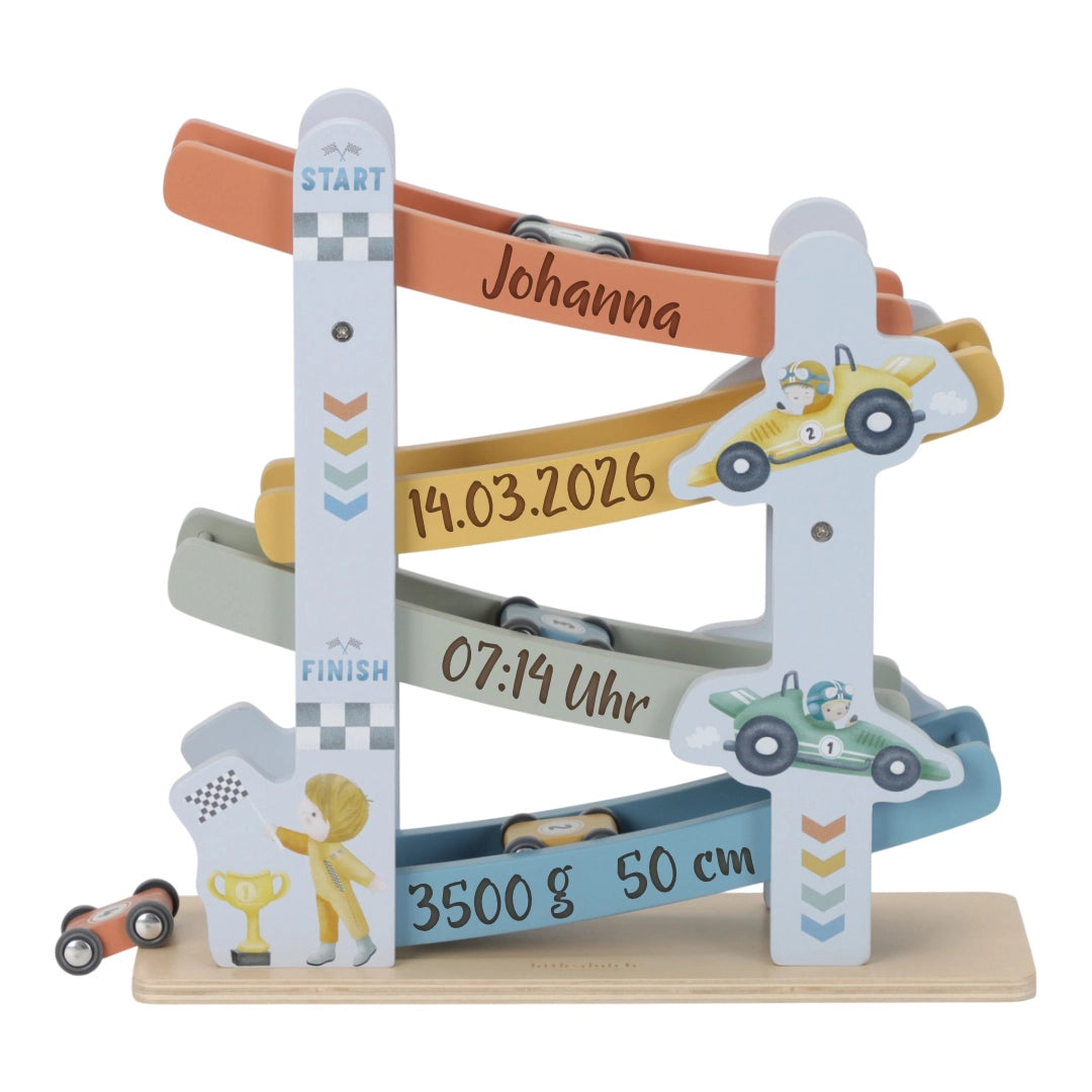 Gepersonaliseerde houten racebaan met naam – een bijzonder cadeau voor kinderen