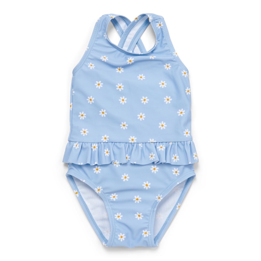 Swimsuit Flounces Daisies Blue | Little Dutch