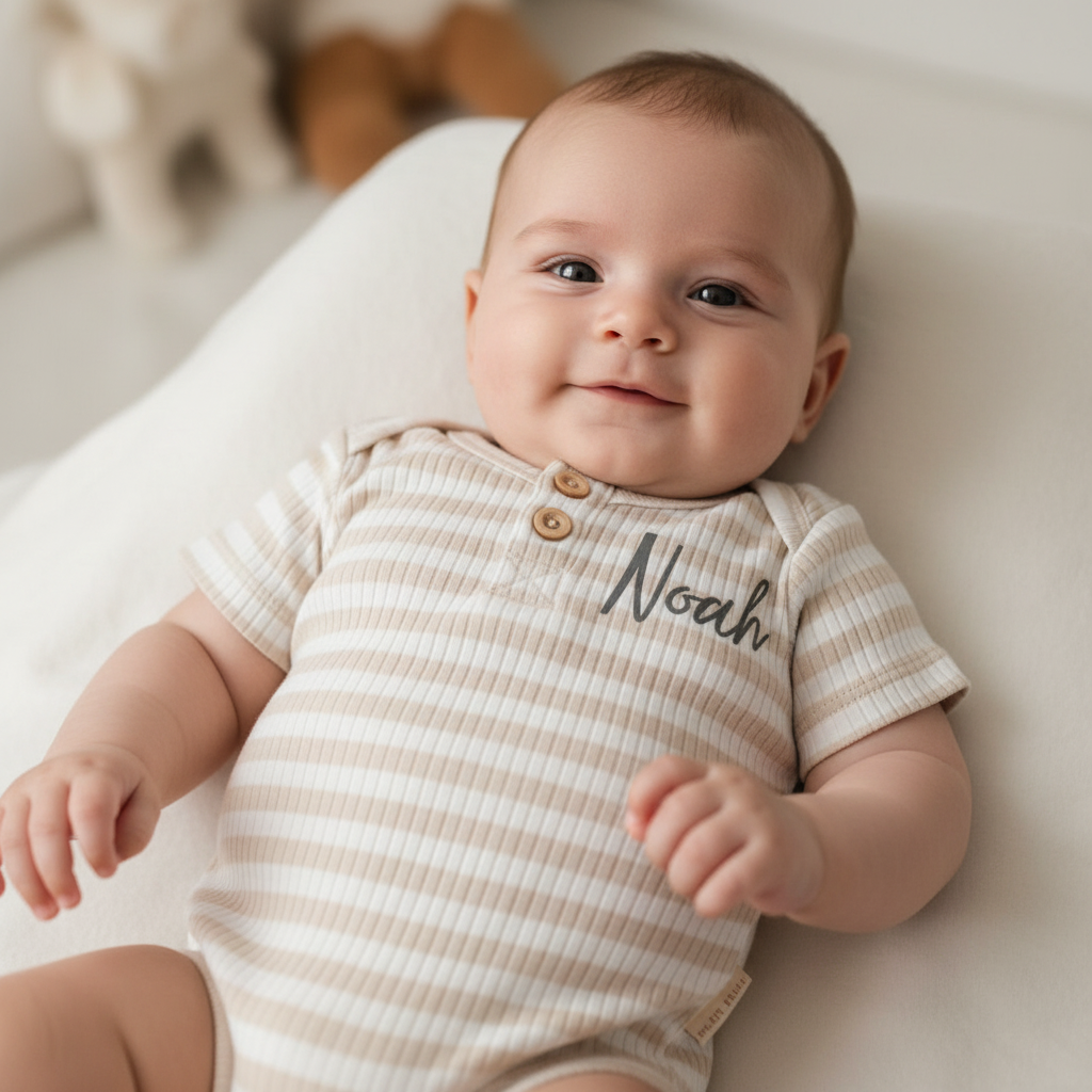 Body short sleeve Stripe Sand/White | Little Dutch