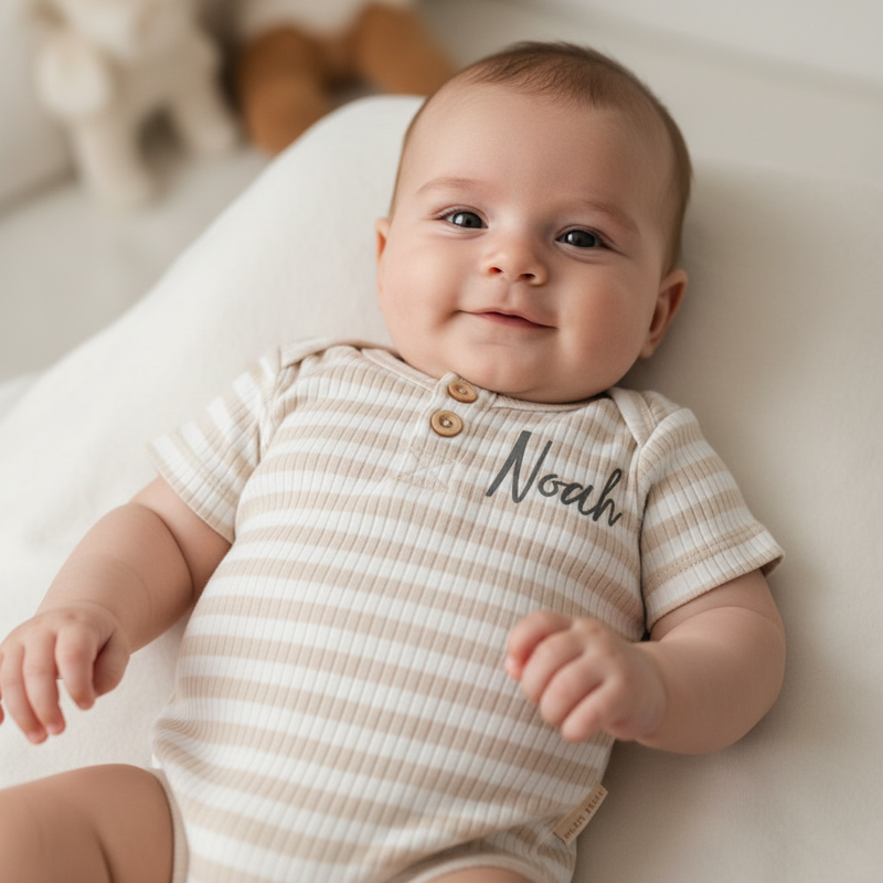 Body kurzarm Stripe Sand/White | Little Dutch