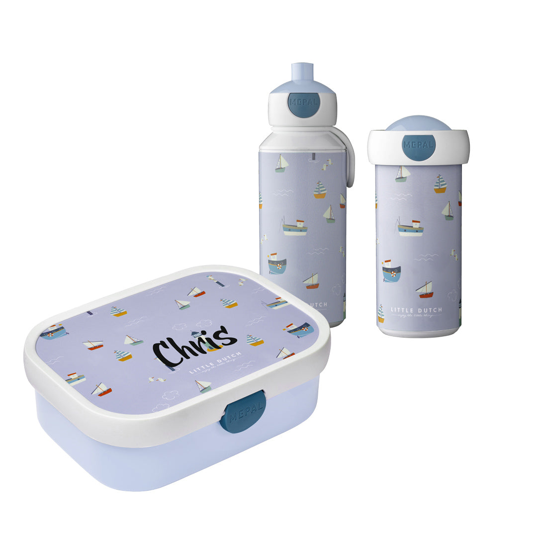 Pausen-Set Sailors Bay, Brotdose, Pop-Up Flasche und Trinkbecher | Little Dutch x Mepal