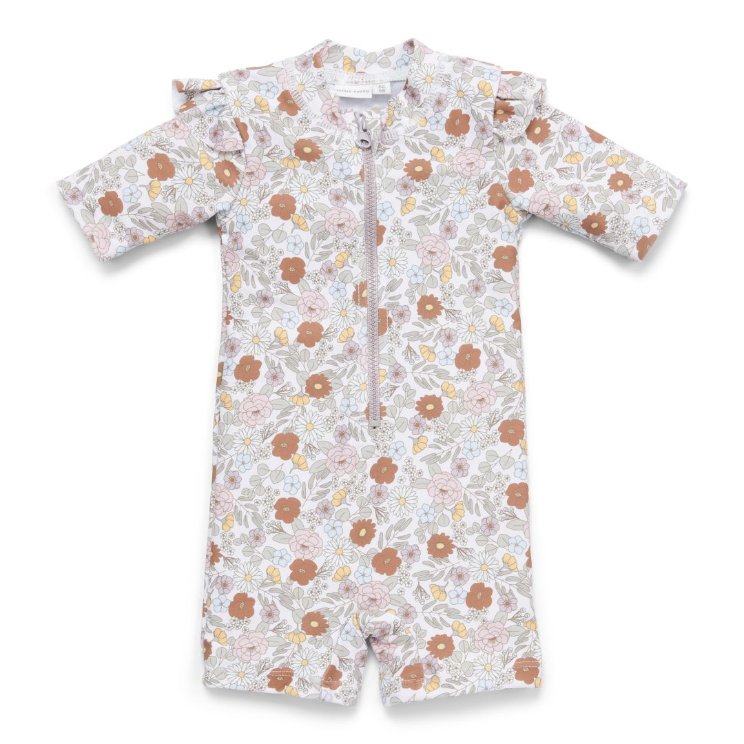 Badeanzug kurzarm Rüschen Vintage Little Flowers | Little Dutch