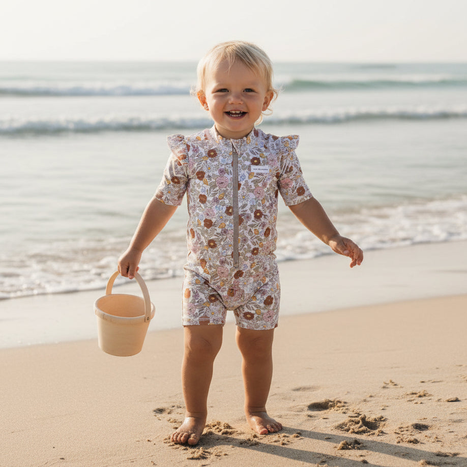 Swimsuit short-sleeved ruffles vintage Little Flowers | Little Dutch
