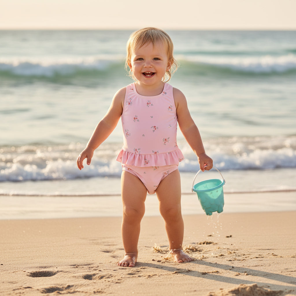 Swimsuit with flounces Rosy Meadows | Little Dutch