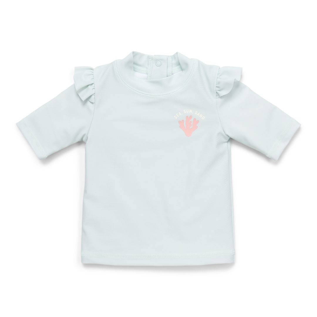 Zwemshirt met korte mouwen en ruches in zeegroen | Little Dutch