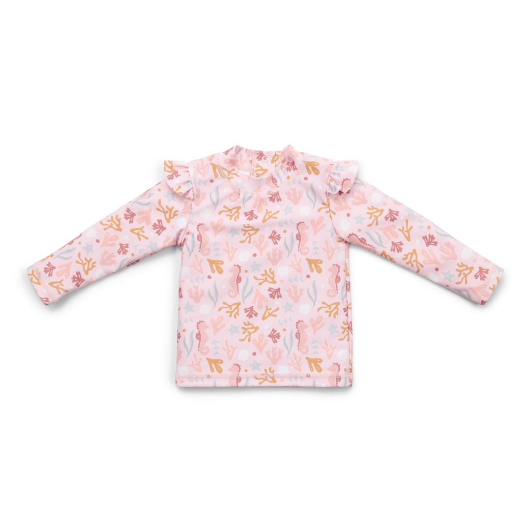 Zwemshirt lange mouw gerimpeld Ocean Dreams Roze | Little Dutch