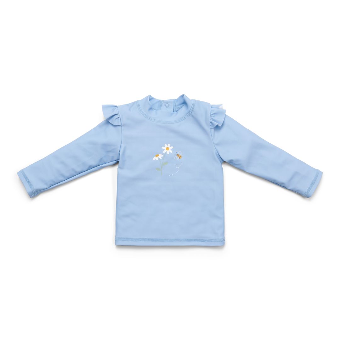 Bade-T-Shirt langarm ruches Blue Daisies | Little Dutch