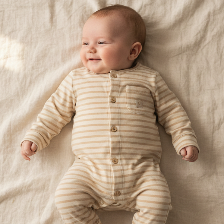 Einteilige Pyjamas Natural Stripes- Nightwear | Little Dutch