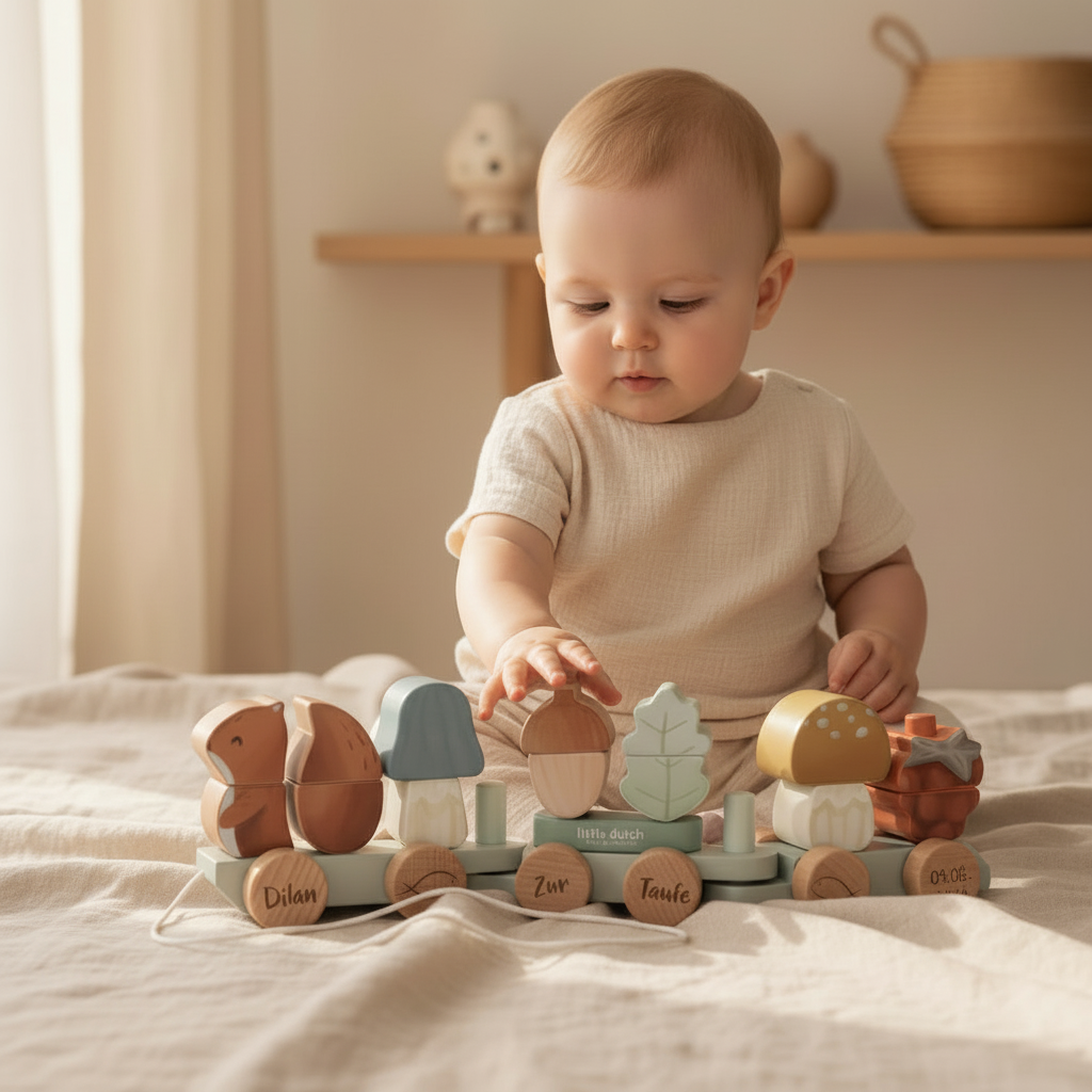 Personalized Wooden Squirrel Train – Christening Gift with Name