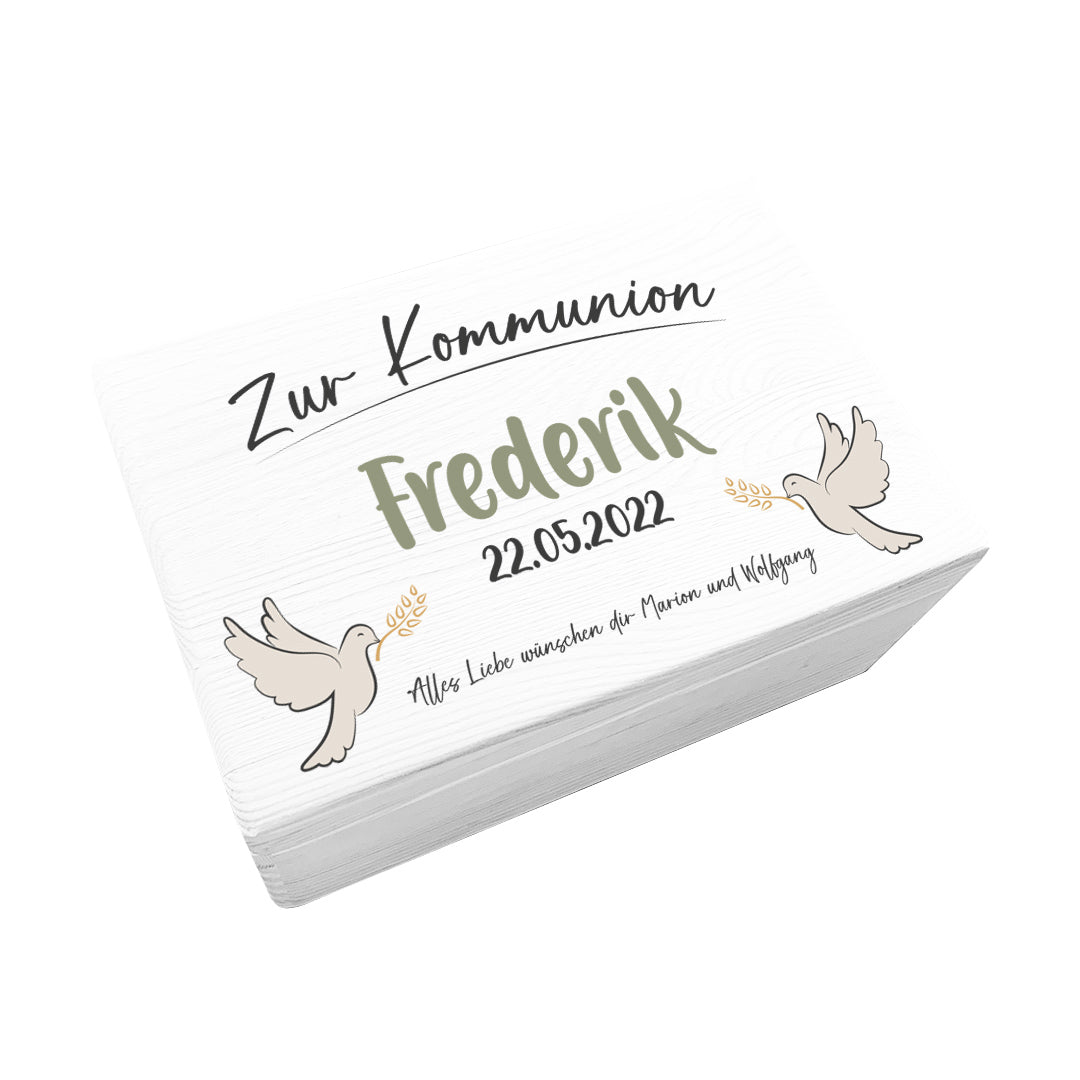 Erinnerungsbox - Holz weiß - Zur Kommunion personalisiert | Schmatzepuffer