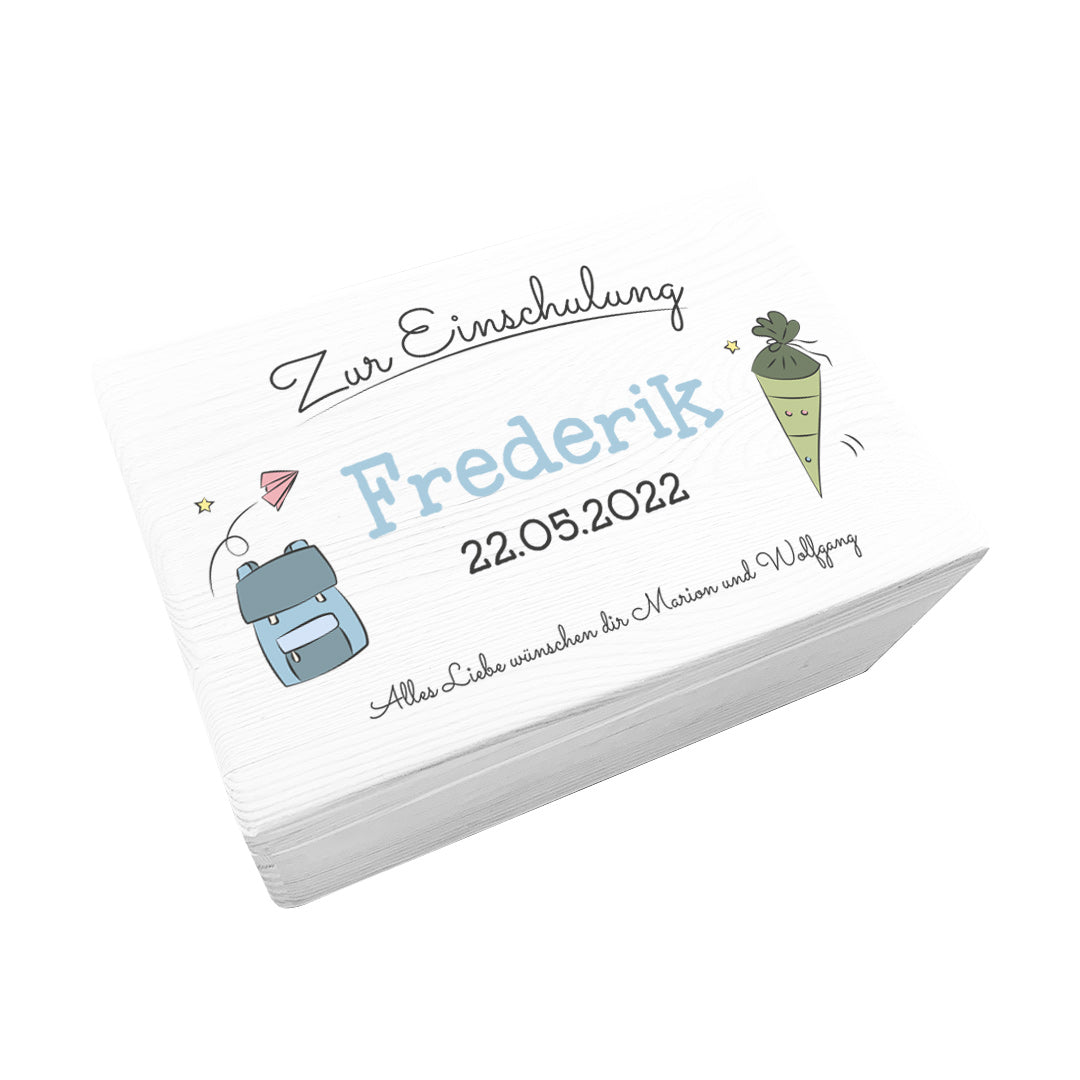 Erinnerungsbox - Holz weiß - Zur Einschulung personalisiert | Schmatzepuffer