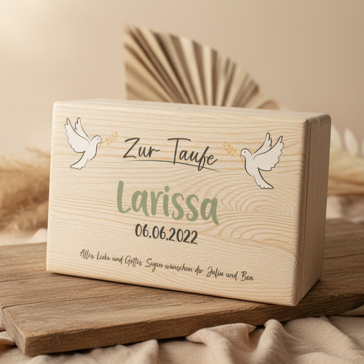 Erinnerungsbox - Naturholz - Zur Taufe personalisiert | Schmatzepuffer