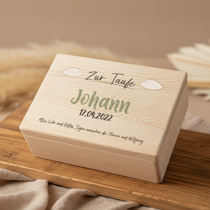 Erinnerungsbox - Naturholz - Zur Taufe personalisiert | Schmatzepuffer