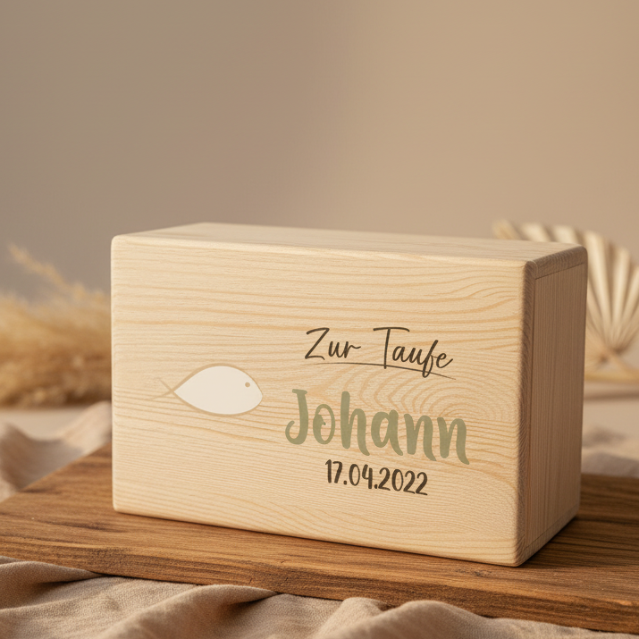 Erinnerungsbox - Naturholz - Zur Taufe personalisiert | Schmatzepuffer