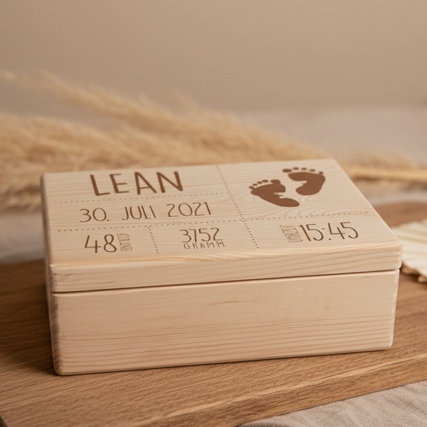 Erinnerungsbox mit Geburtsdaten – personalisiertes Geschenk zur Geburt für Mädchen