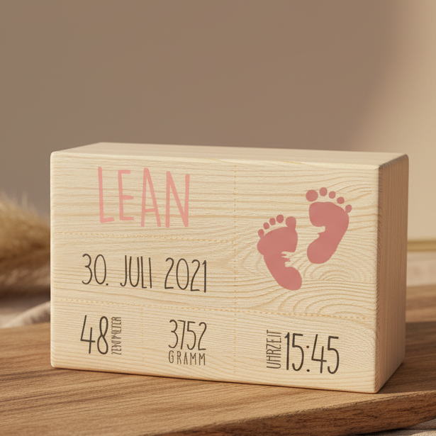 Erinnerungsbox - Naturholz - Zur Geburt personalisiert | Schmatzepuffer