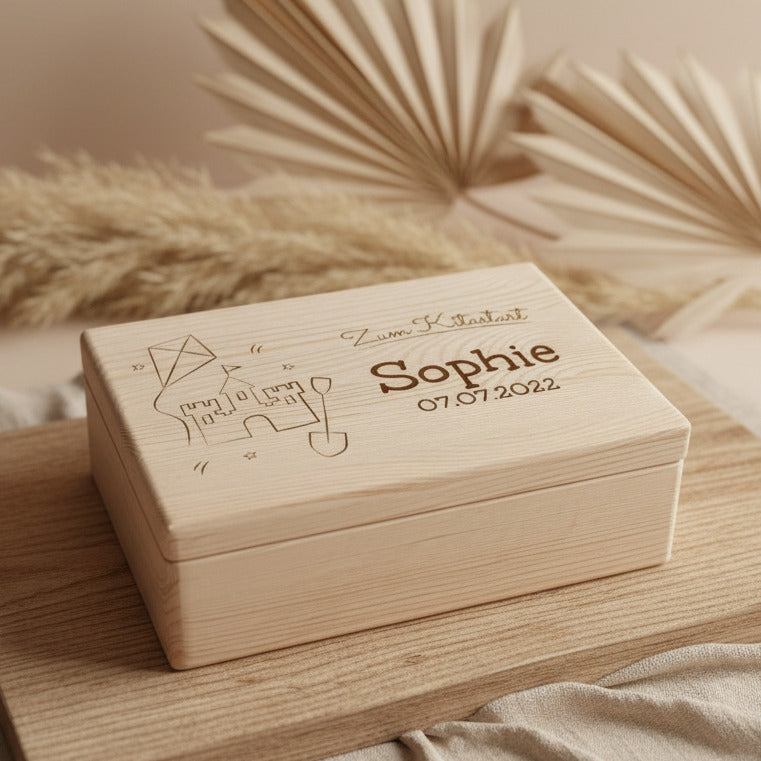 Erinnerungsbox - Naturholz - Zum Kitastart personalisiert | Schmatzepuffer